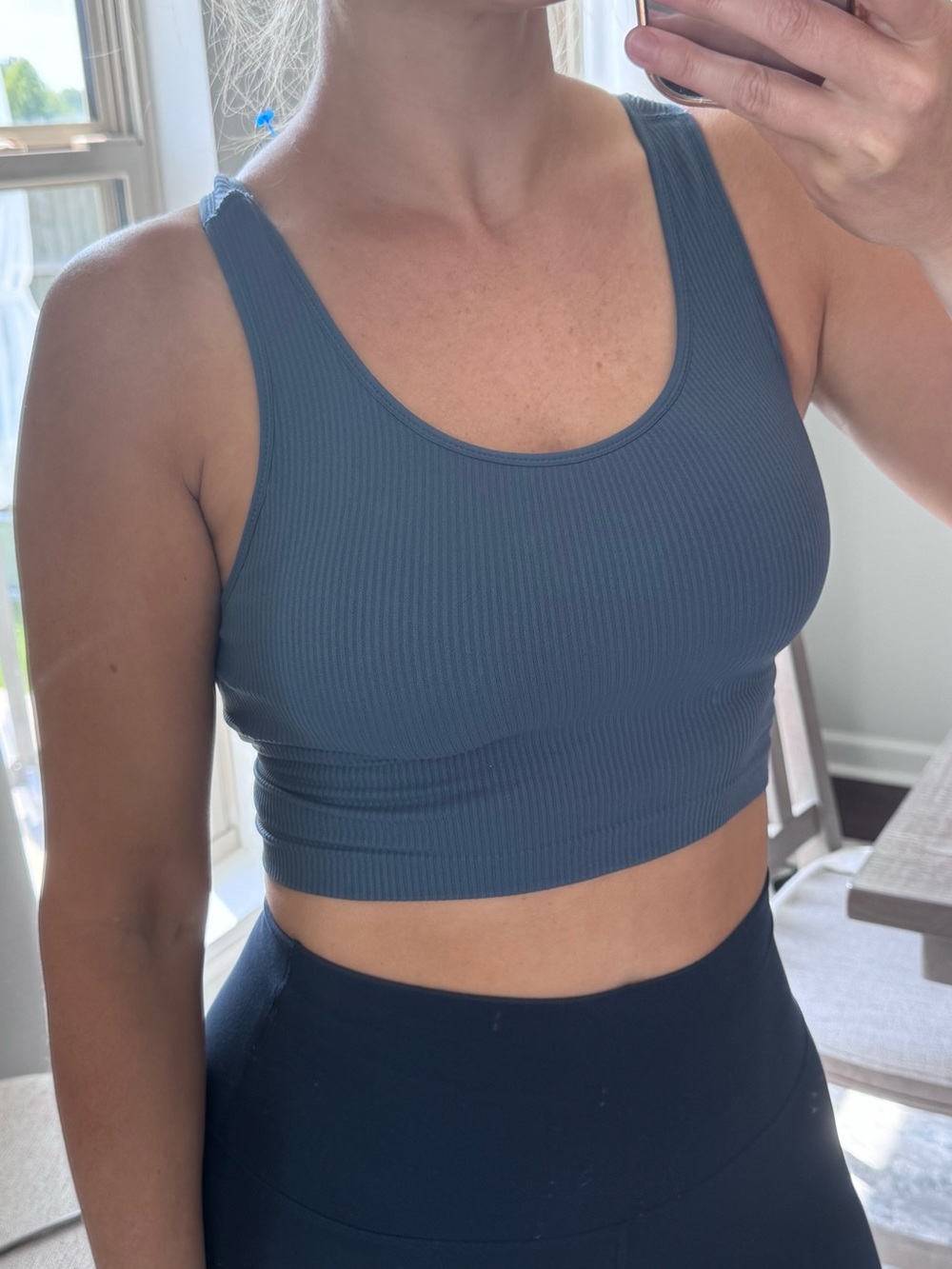 Calia Ribbed Slate Blue Sports Bra Racerback Crop Top